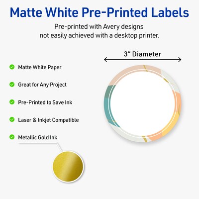 Avery Round Laser/Inkjet Multipurpose Labels, 3, White, 60/Pack (19479371109)