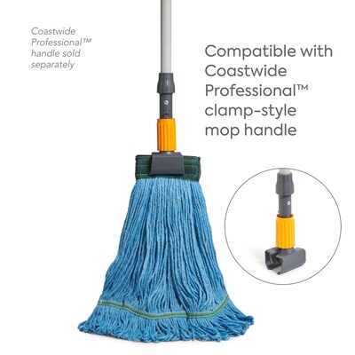 Coastwide Professional™ Looped-End Wet Mop Head, Medium, Recycled Blend, 5" Headband, Blue (CW57751)