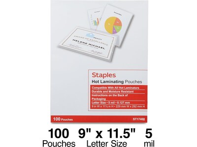 Staples Thermal Laminating Pouch, Letter Size, 5 Mil, 100/Pack, 4 Packs/Carton (5204003/5204009)