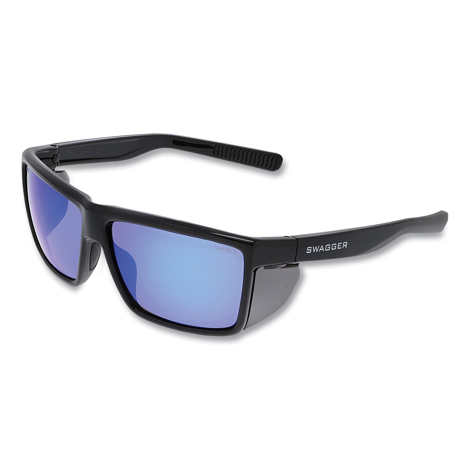 MCR Safety Swagger SR2 Safety Glasses, Mirror Lens, Black/Blue, 12/Box (SR218B)