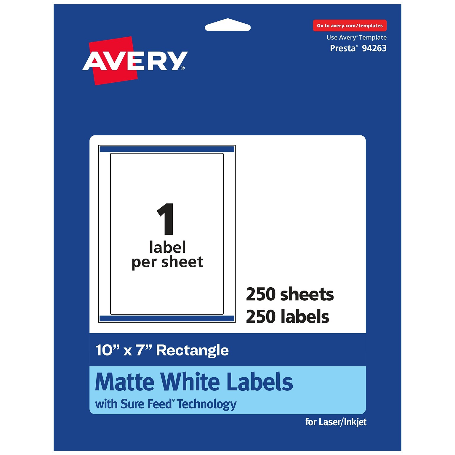 Avery Laser/Inkjet Rectangle Labels, 10 x 7, Matte White, 250 Labels/Box (94263)