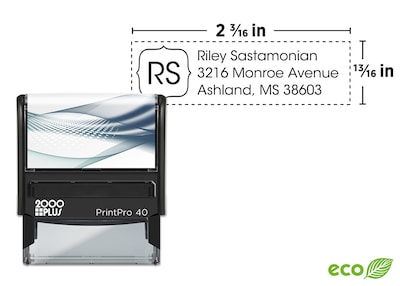 Custom 2000 Plus® PrintPro™ 40 Self-Inking Monogram Stamp, 13/16 x 2-3/16