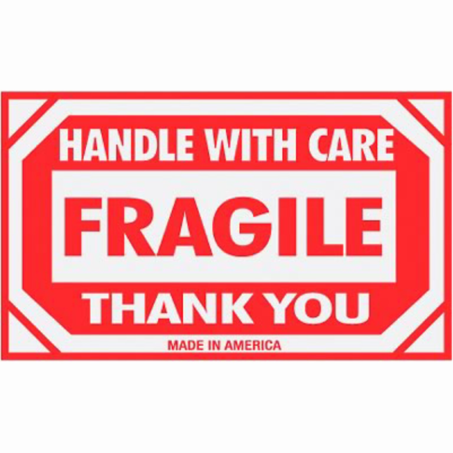 Shipping & Pallet Labels; 3x5  Handle With Care Fragile Thank You, 500 labels/Roll