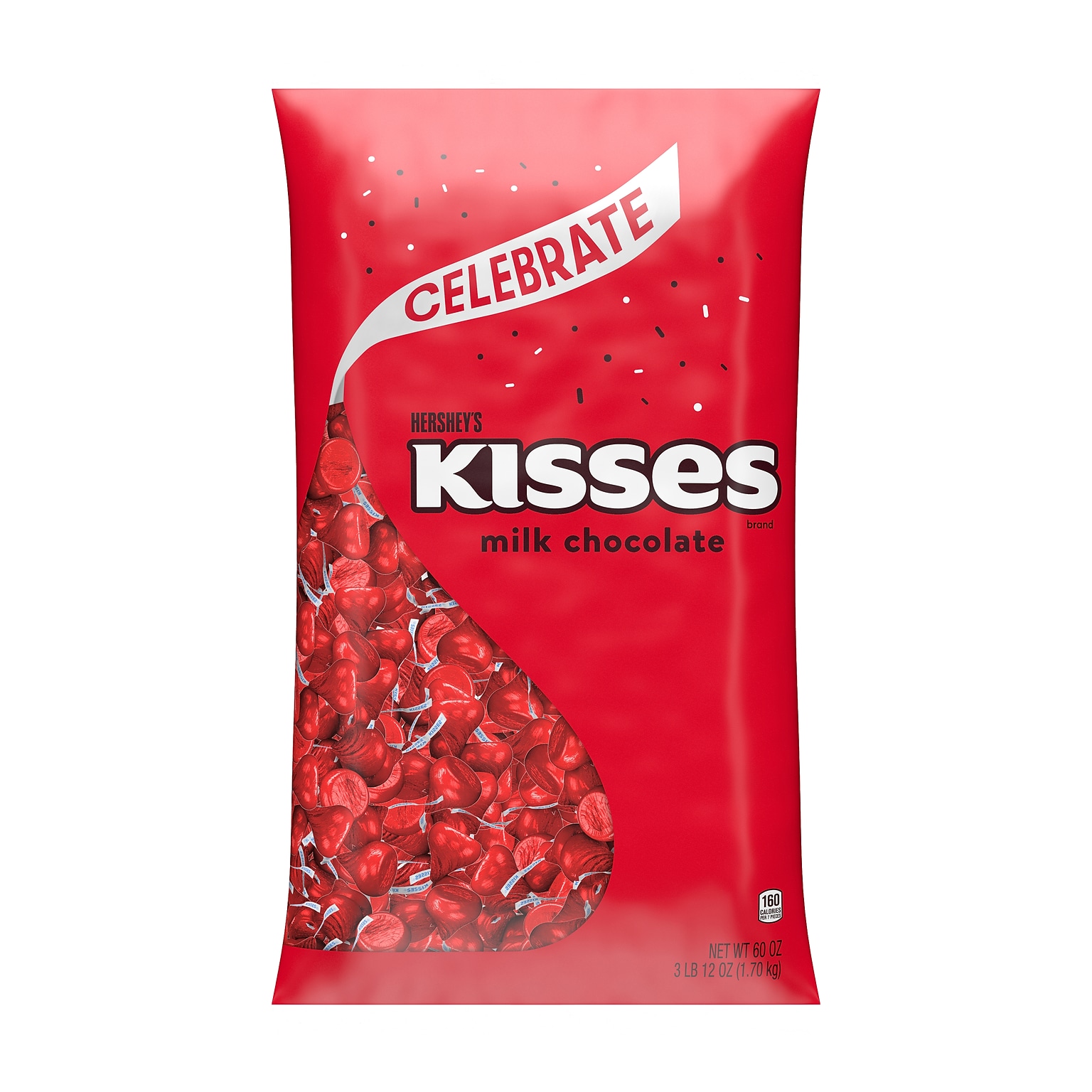HERSHEYS KISSES Milk Chocolate Candy Bulk Bag, Red Foils, 60 oz. (HEC16035)