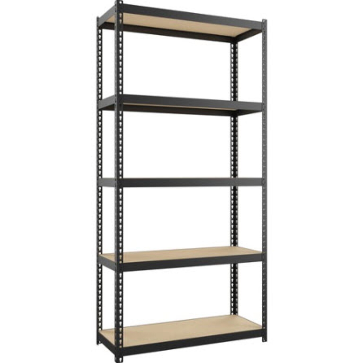 Lorell Iron Horse Narrow Riveted Shelving Unit, 200 lb. Capacity, 30W x 12D x 60H, Black/Natural (LLR66964)