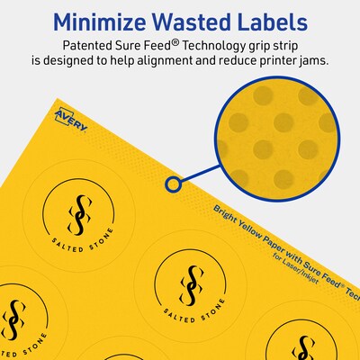 Avery Laser/Inkjet Round Multipurpose Labels, 2.25" Dia., Bright Yellow, 960/Box (94510)