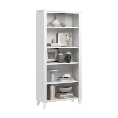 Bush Furniture Somerset 65"H 5-Shelf Bookcase with Adjustable Shelves, White Laminate (WC81965)