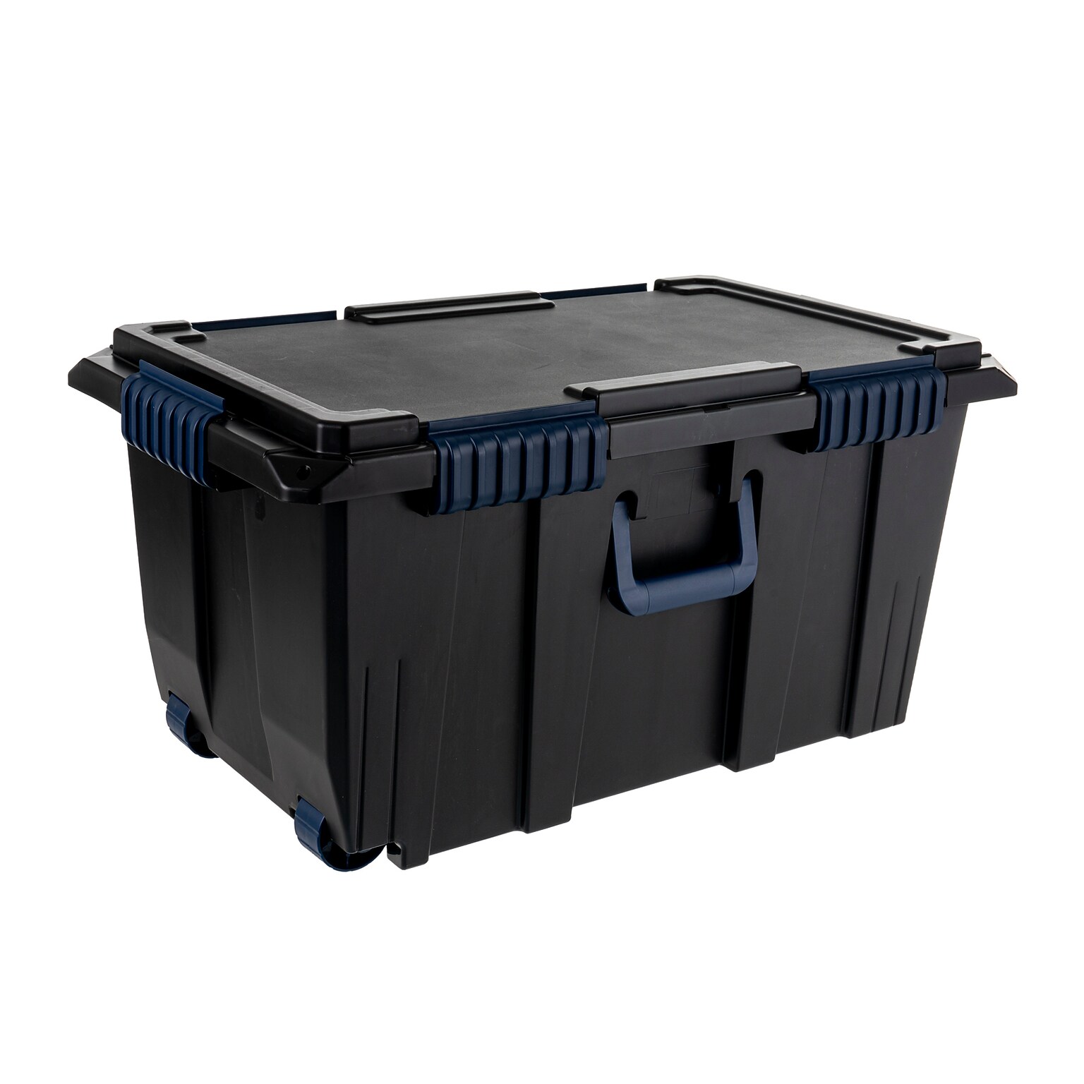 Remington Heavy-Duty Rolling 20 Gal. Storage Container with Latching Lid, Plastic, Black & Blue, 2/Pack (100217)