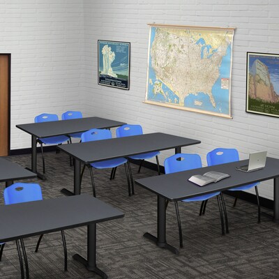 Regency Seating Cain 60" x 24" Training Table, Grey & 2 'M' Stack Chairs, Blue (MTRCT6024GY47BE)