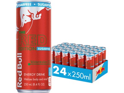 Red Bull Red Edition Sugar-Free Watermelon Energy Drink, 8.4 oz., 24 Cans/Carton (RB243202)