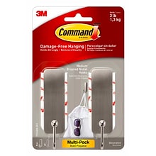 Command™ Medium Brushed Nickel Hooks, 2 Hooks/Pack (17034BN-2ES)