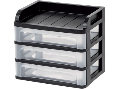 Iris Medium 3-Drawer Desktop Storage, Plastic, Black/Clear (150181)