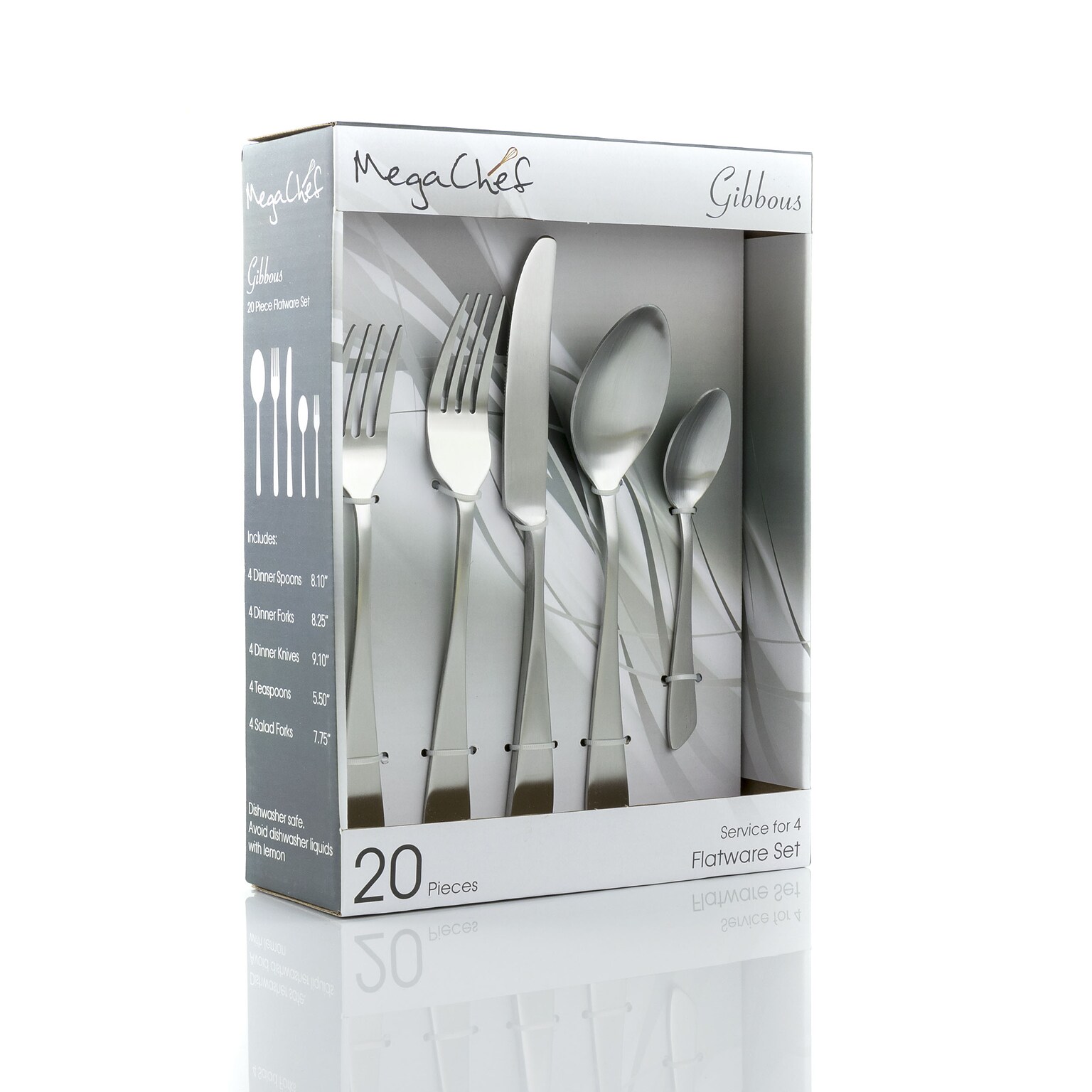 MegaChef Gibbous Stainless Steel Flatware Set,  20 Piece (937112461M)