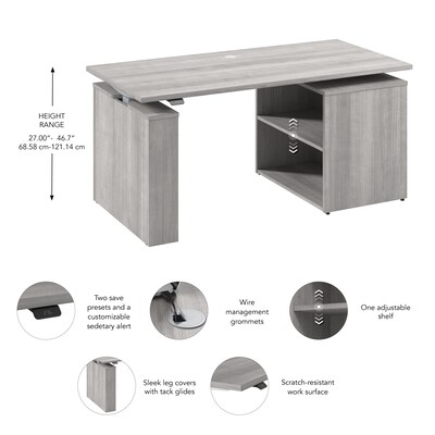 Bush Business Furniture Stratus 60"W Electric Adjustable Standing Desk with Bookcase, Platinum Gray (SUT005PG)