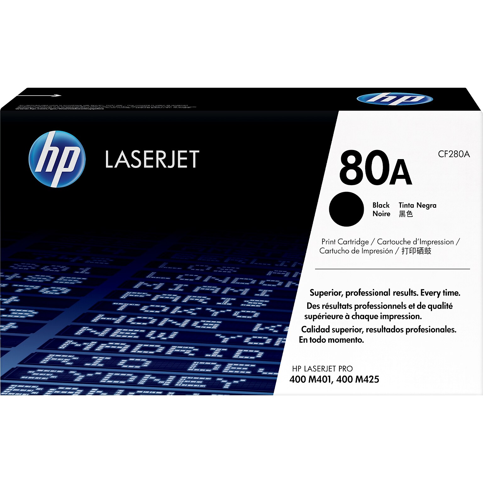 HP 80A Black Standard Yield Toner Cartridge, Prints Up to 2,560 Pages (CF280A)