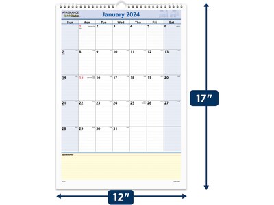 2024 AT-A-GLANCE QuickNotes 12" x 17" Monthly Wall Calendar, Blue/Yellow (PM52-28-24)