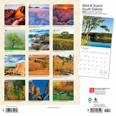 2024 BrownTrout South Dakota Wild & Scenic 12" x 24" Monthly Wall Calendar (9781975465148)
