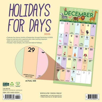 2025 Willow Creek Holidays for Days 12 x 12 Monthly Wall Calendar (43356)