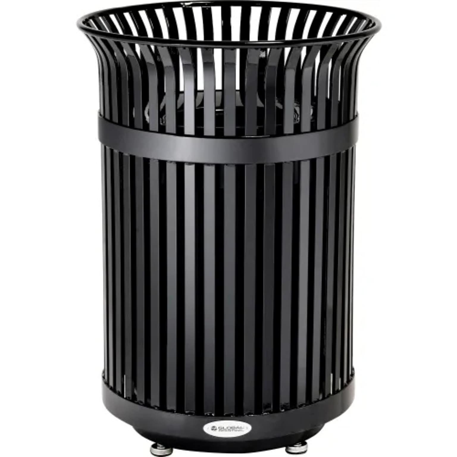 Global Industrial Outdoor Heavy-Duty Slatted Steel Trash Can, 36 Gallon, Black (641629BK)