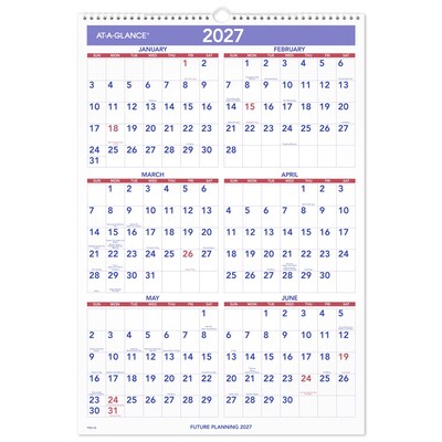 2026 AT-A-GLANCE 15.5" x 22.75" Monthly Wall Calendar, White/Purple (PM3-28-26)