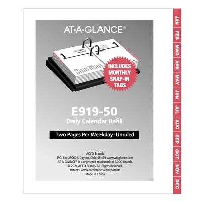2026 AT-A-GLANCE 3.75 x 3 Daily Calendar Refill Pages, White/Black (E919-50-26)