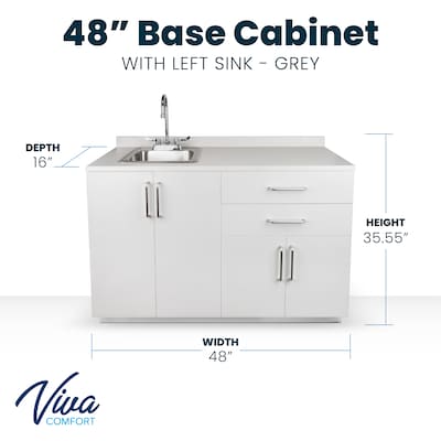 Viva Comfort 36'' H x 48" W Medical Cabinet with Left Sink and 48" W Wall Cabinet, 4 Doors, 2 Drawers, Gray (90248LS-GRY-WAL)