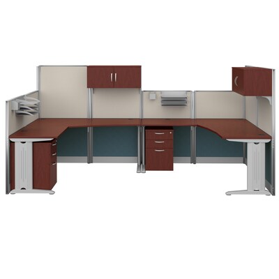 Regency Instant Office 63"H x 129"W 2 Person L-Shaped Cubicle Panel Workstation with Storage, Hansen Cherry (IO008HC)
