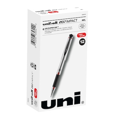 uni-ball 207 Impact Gel Pens, Bold Point, Red Ink, Dozen (65802)