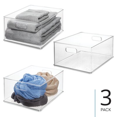 Plastic Storage Bins with Handles for Household Storage and Organization - Ideal for Kitchen, Bathro