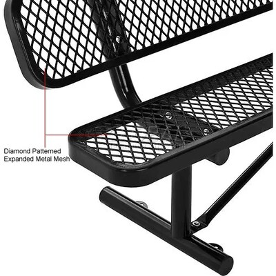 Global Industrial 8' Outdoor Steel Bench w/ Backrest, Expanded Metal, Black (277155BK)