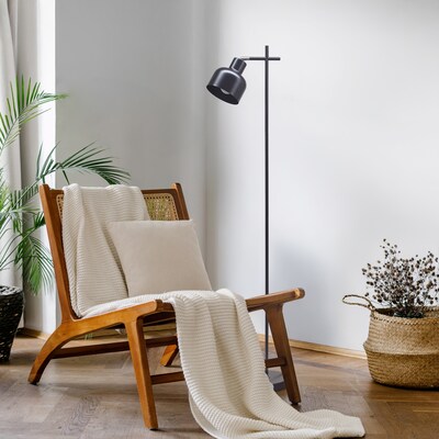 Simple Designs Sleek Essentials 54.72" Metal Floor Lamp with Round Shade, Black (LF1051-BLK)
