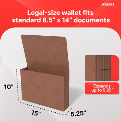 Staples® Expanding Wallet with Elastic Closure, Legal Size, Brown, 10/Box (TR422618)
