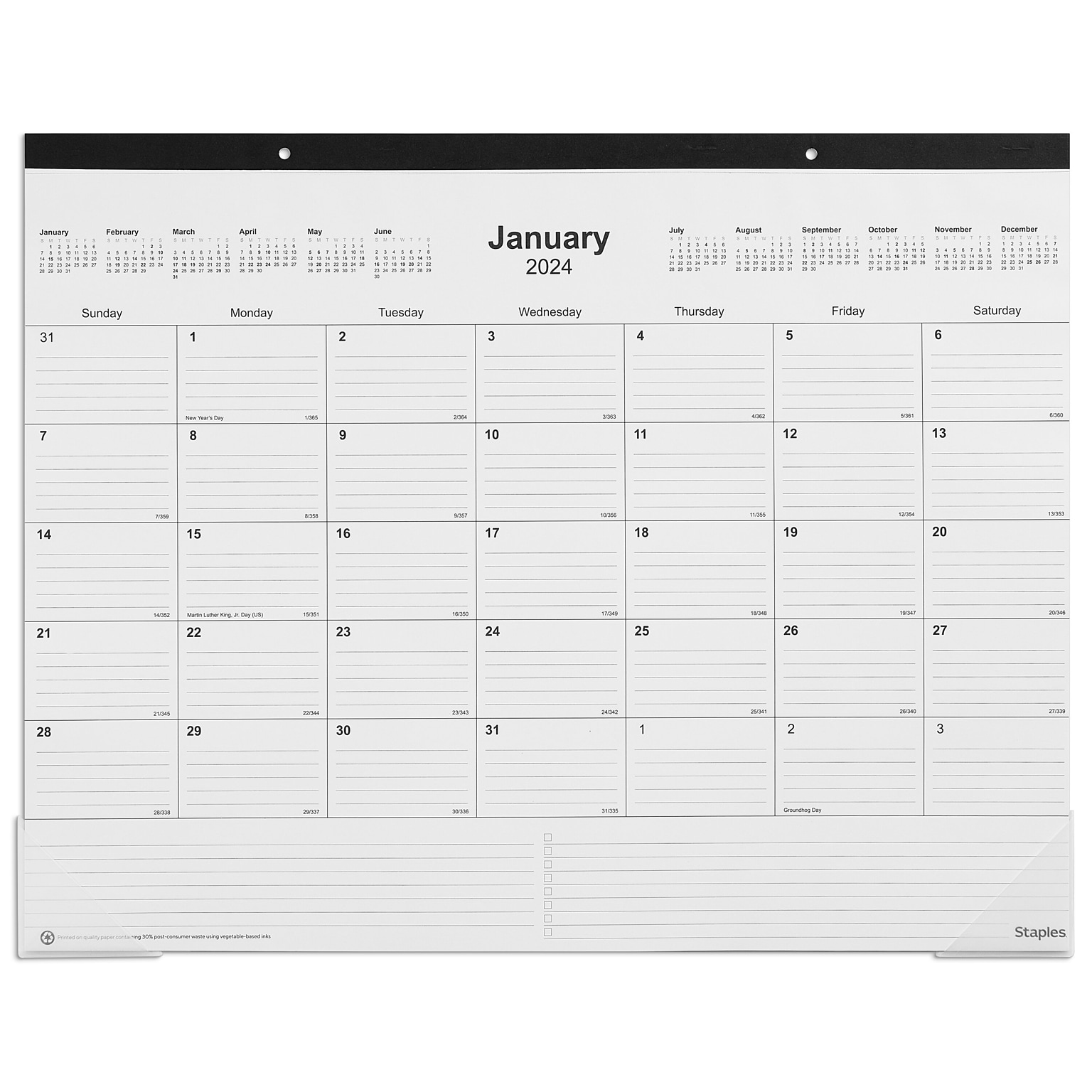 2024 Staples 22 x 17 Desk Pad Calendar, Black (ST12951-24)