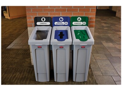 Rubbermaid Slim Jim Single-Stream Recycling Station, 23 Gallon, Gray/Green (2185051)