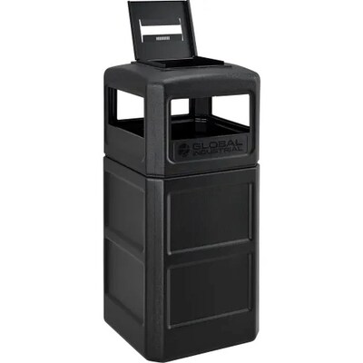 Global Industrial Square Plastic Waste Receptacle w/ Ashtray Lid, 42 Gallon, Black (641540BK)
