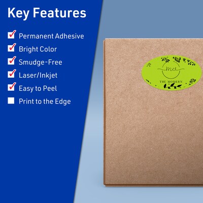 Avery Printable Oval Multipurpose Labels, 4.25 x 2.5, Bright Green, 120/Pack (94058)