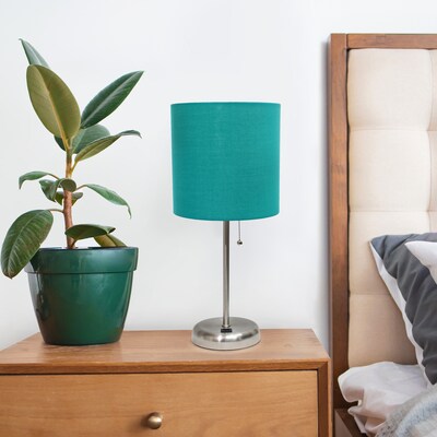 Creekwood Home Oslo 19.5" LED Table Lamp with USB Port, Brushed Steel/Teal Shade (CWT-2012-TL)