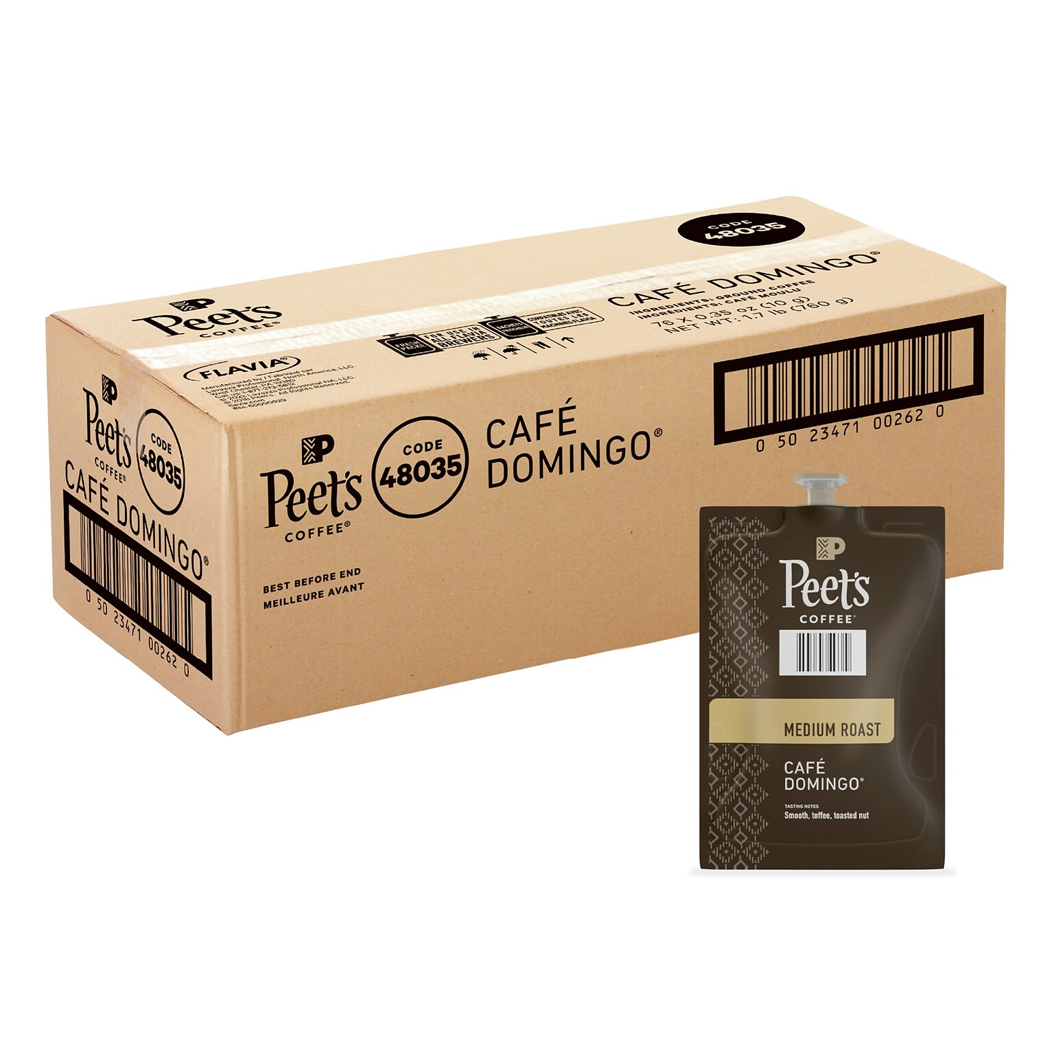 Peets Coffee Cafe Domingo Coffee Flavia Freshpacks, Medium Roast, 76/Carton (LPC00262)