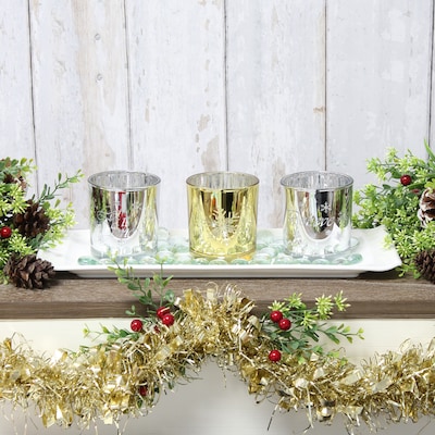 Elegant Designs Winter Wonderland Candle, Silver and Gold, Set of 3 (HG5000-SAG)