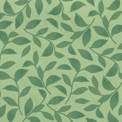 Party City Leaf Motif Beverage Napkin, 2-Ply, Jade, 40 Napkins/Pack (AM600009)