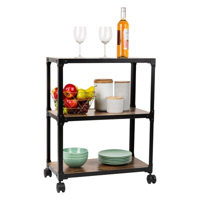 Mind Reader 3 Tier Rolling Cart Wood Metal Utility Cart, Black (WDMTCART3T-BLK)