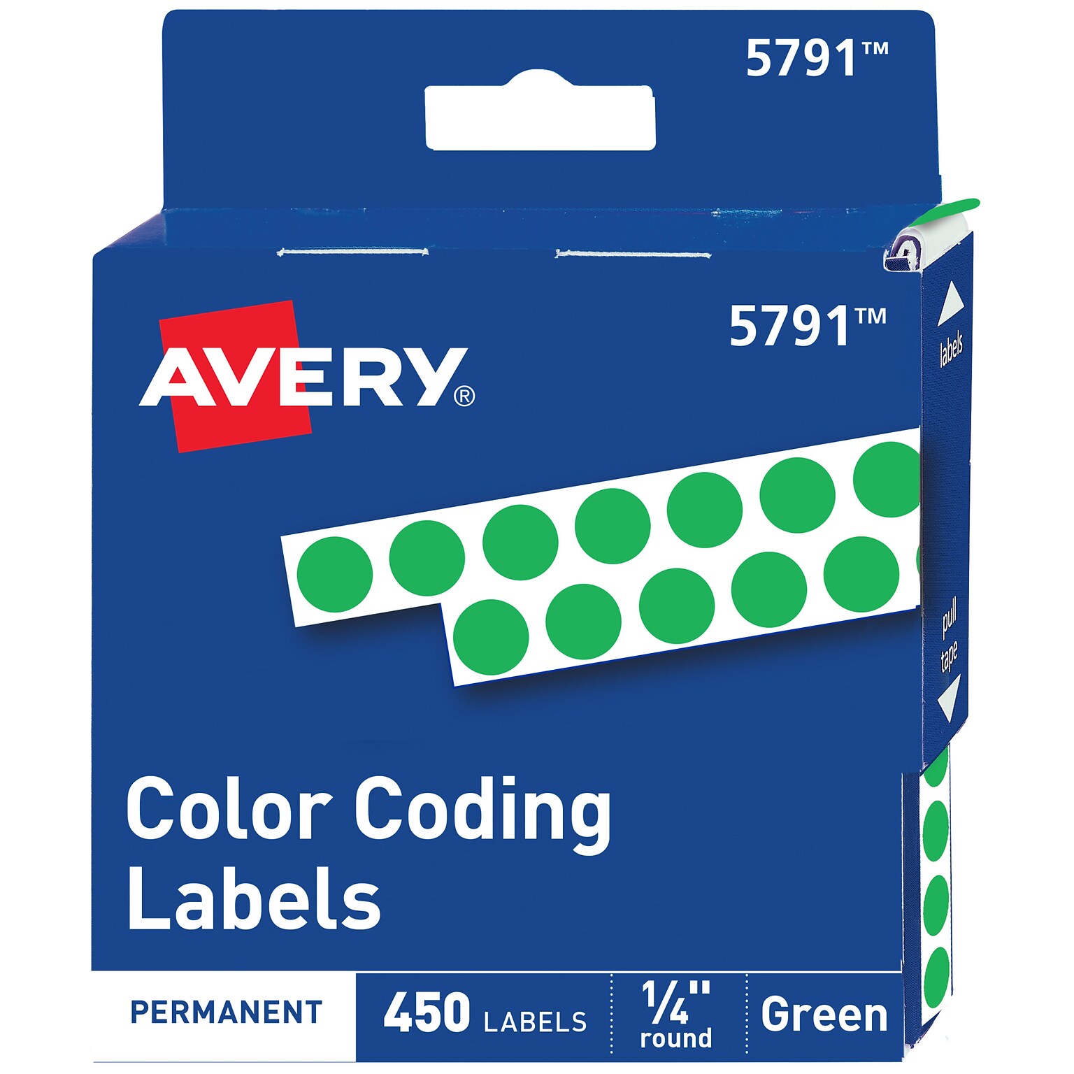 Avery Color-Coding Labels in Dispenser, 1/4 Dia, Green, 450 Stickers/Pack (5791)