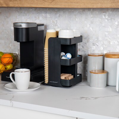 Mind Reader Plastic 8-Compartment Cup and Condiment Carousel Countertop Organizer, Black (CUPOSPIN-BLK)