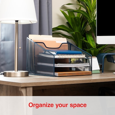 Staples 5-Compartment Metal Mesh File Organizer, Navy Blue (ST63830)