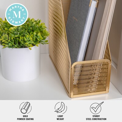 Martha Stewart Ryder Mesh Metal Magazine File Holder, Gold (HHOHD06GLD)