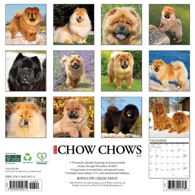 2026 Willow Creek Chow Chows 12 x 12 Monthly Dry Erase Wall Calendar (50712)