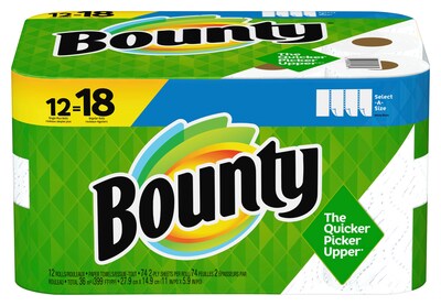 Bounty Select-A-Size Kitchen Rolls Paper Towel, 2-Ply, White, 74 Sheets/Roll, 12 Rolls/Carton (74795/65538)