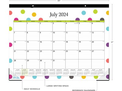 2024-2025 Blue Sky Teacher Dots 22 x 17 Academic Monthly Desk Pad Calendar (105496-A25)