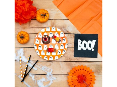 Pukka Party Ghost Halloween Paper Plates, Orange, 8/Pack (PTY552)