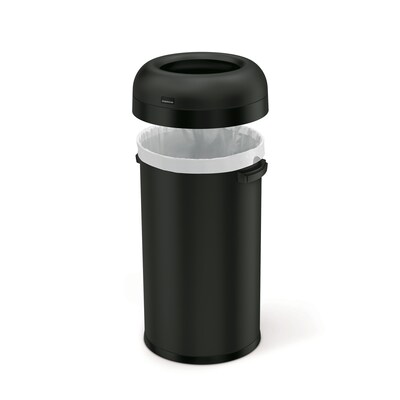 simplehuman 60L Bullet Can, Matte Black Heavy-Gauge Steel, Indoor Trash Can with Open Lid, 16 Gallon (CW1496)